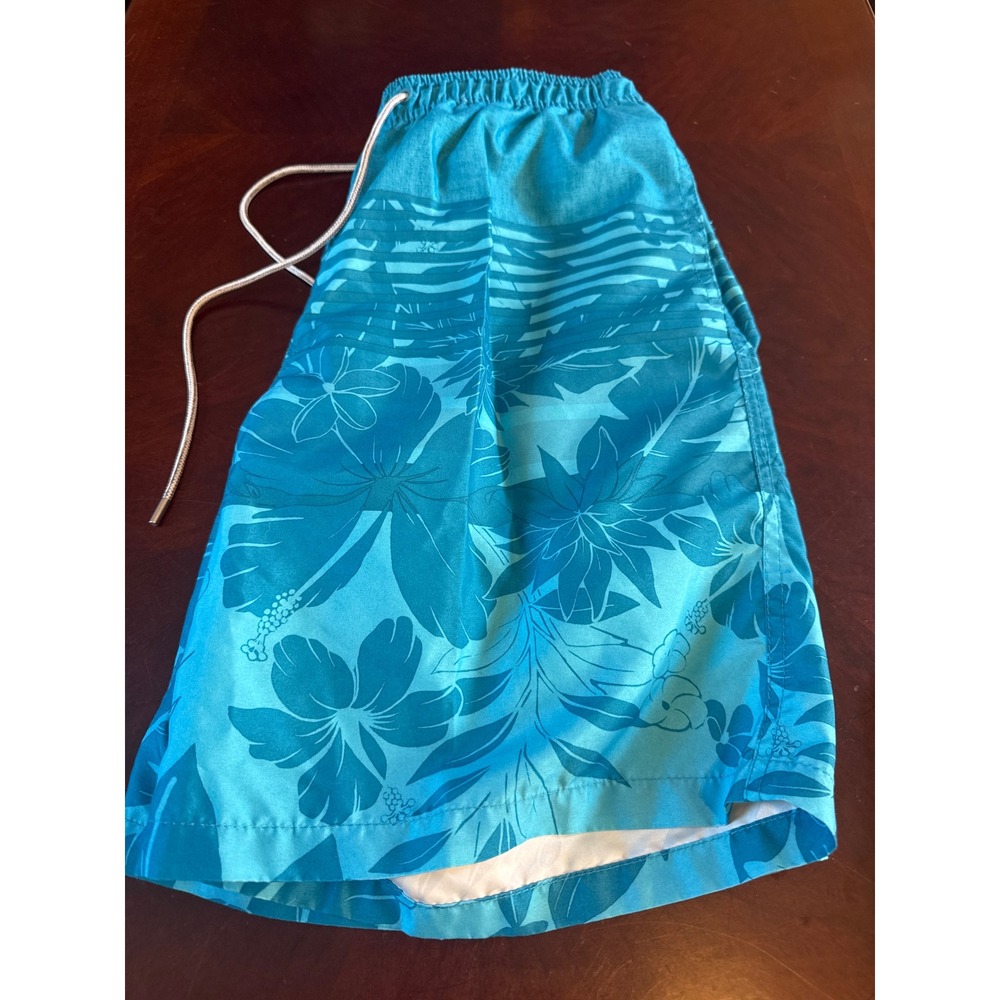Kirkland Signature Teal Blue Floral Hibiscus Swim Trunks Men Large Tropical Surf